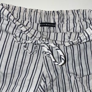 White Linen Striped Shorts